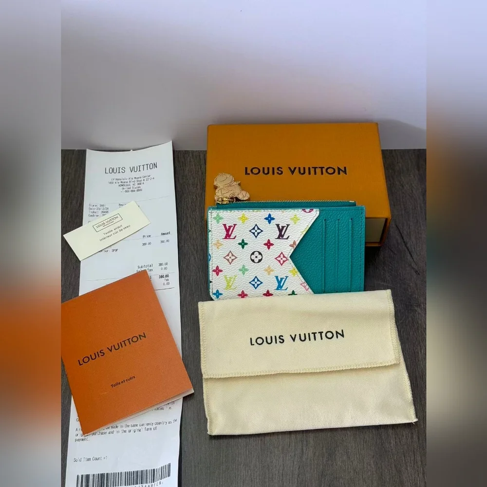Louis Vuitton Multicolor Monogram Card Holder in Teal & White